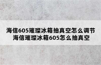 海信605璀璨冰箱抽真空怎么调节 海信璀璨冰箱605怎么抽真空